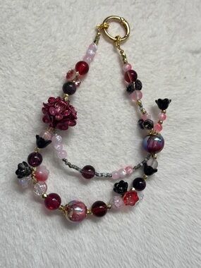 Handcrafted Pink & Red Glass Bead phonechain/ bagchain / keychain
